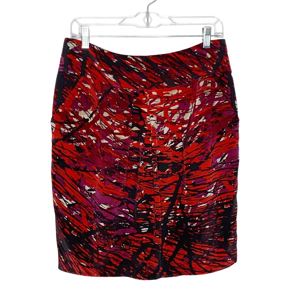 BCBGMAXAZRIA Abstract Knee Length Straight Pencil Skirt Silk Multicolor Size 8